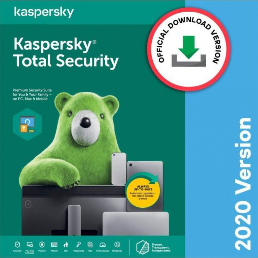 Kaspersky Total Security 2020 Latest Version - 1 User, 3 Years (Code emailed in 2 Hours - No CD)