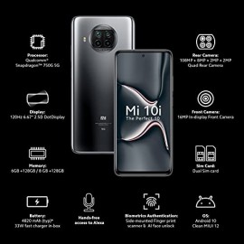 Mi 10i 5G (Midnight Black, 6GB RAM, 128GB Storage) - 108MP Quad Camera | Snapdragon 750G Processor