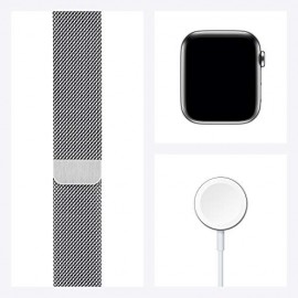 New Apple Watch Series 6 (GPS + Cellular, 44mm) - Silver Stainless Steel Case with White Sport Band